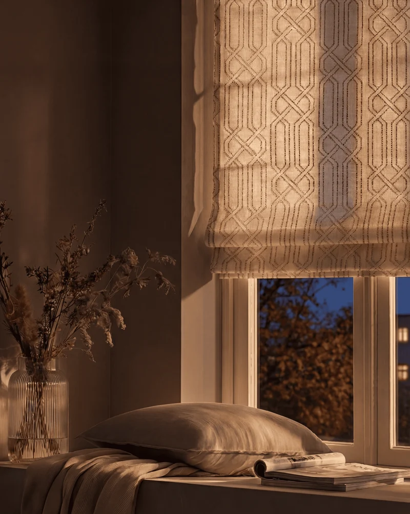 Interlace Flat Fold Linen Blend Cordless Custom Roman Shade