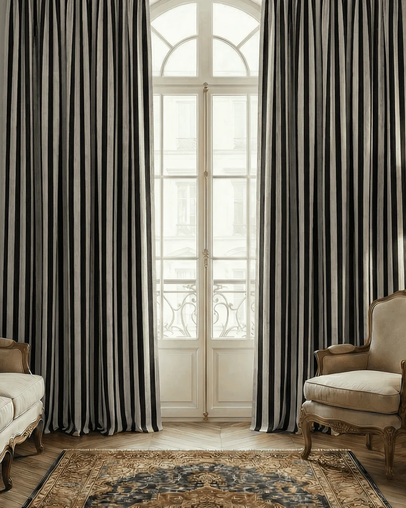 Liam 4 layers Soundproof Thermal Striped Linen Blend Custom Curtain