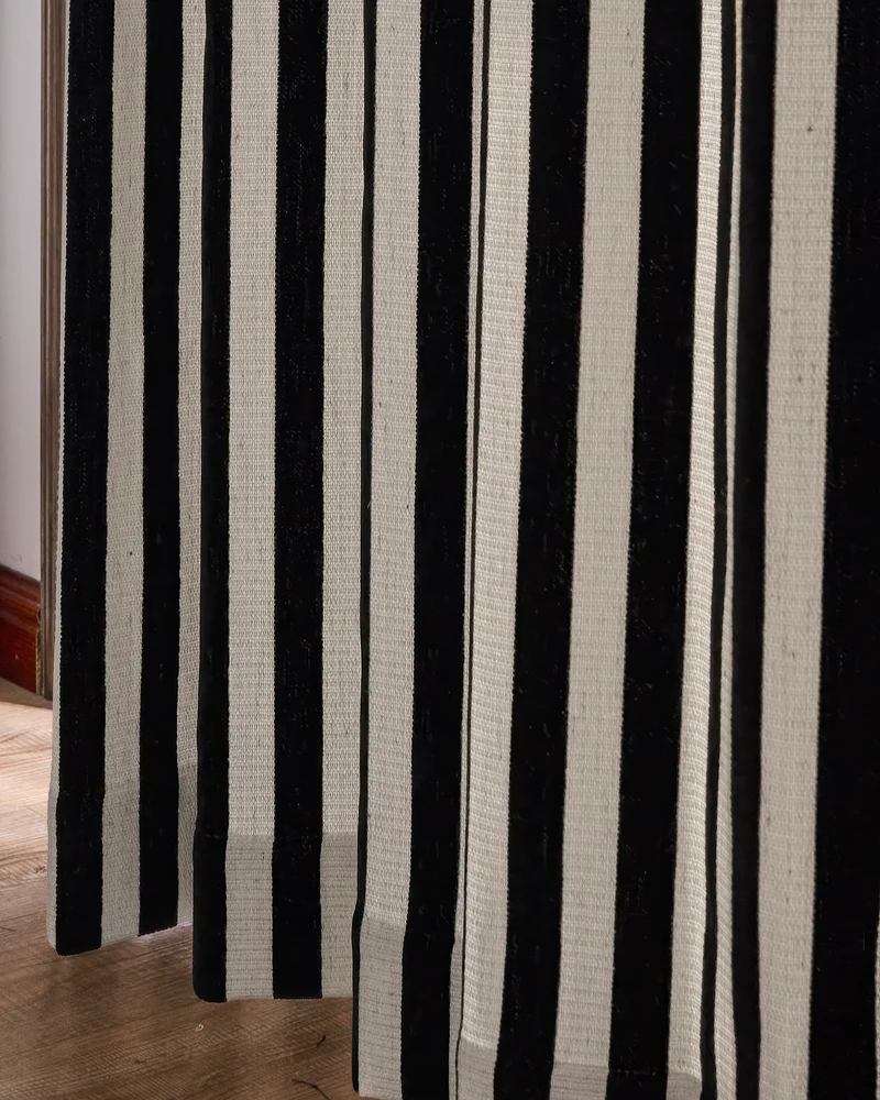 Liam 4 layers Soundproof Thermal Striped Linen Blend Custom Curtain