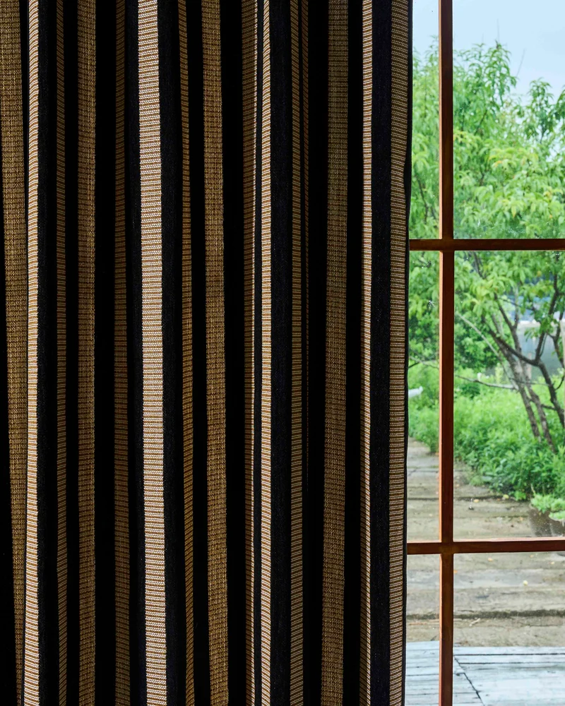Liam 4 layers Soundproof Thermal Striped Linen Blend Custom Curtain