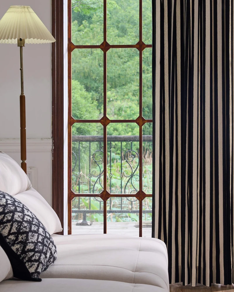 Liam 4 layers Soundproof Thermal Striped Linen Blend Custom Curtain
