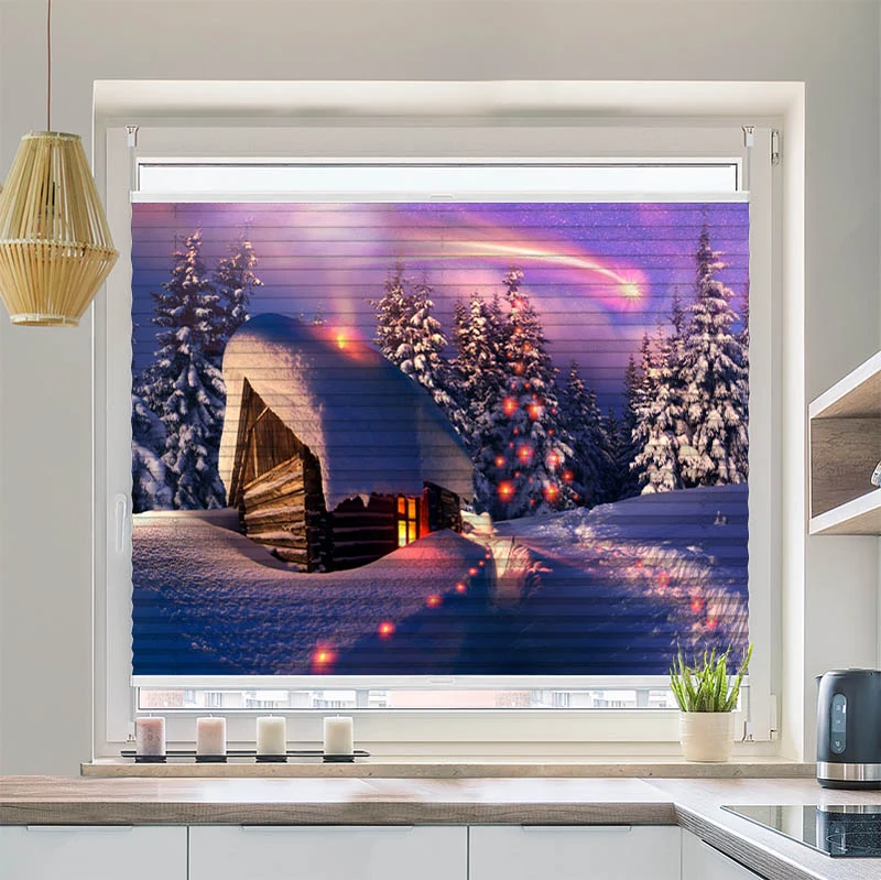 Wabenplissee Motiv "Schneehuette Winterlandschaft"