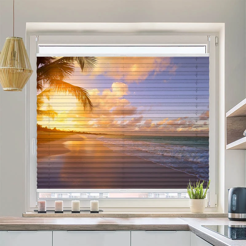 Wabenplissee Motiv "Sonnenuntergang Meer"
