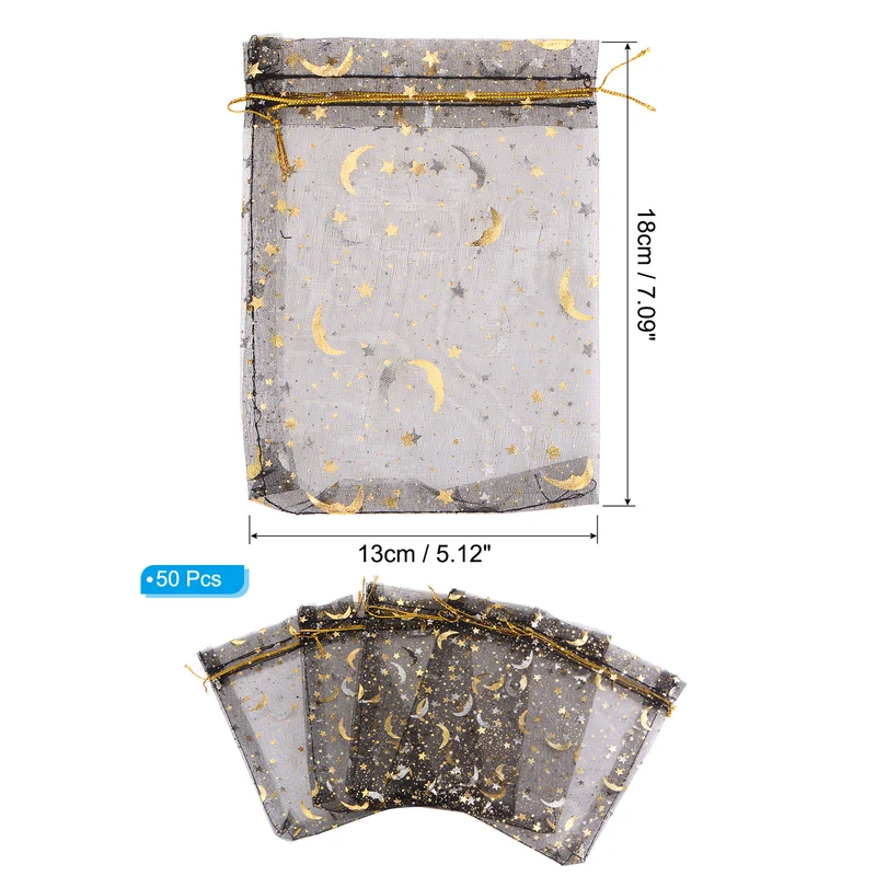 Moon Star Printed Organza Bag, Mini Pouches,