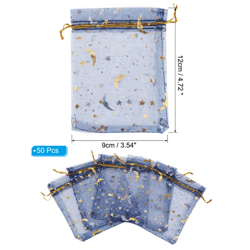 Moon Star Printed Organza Bag, Mini Pouches,