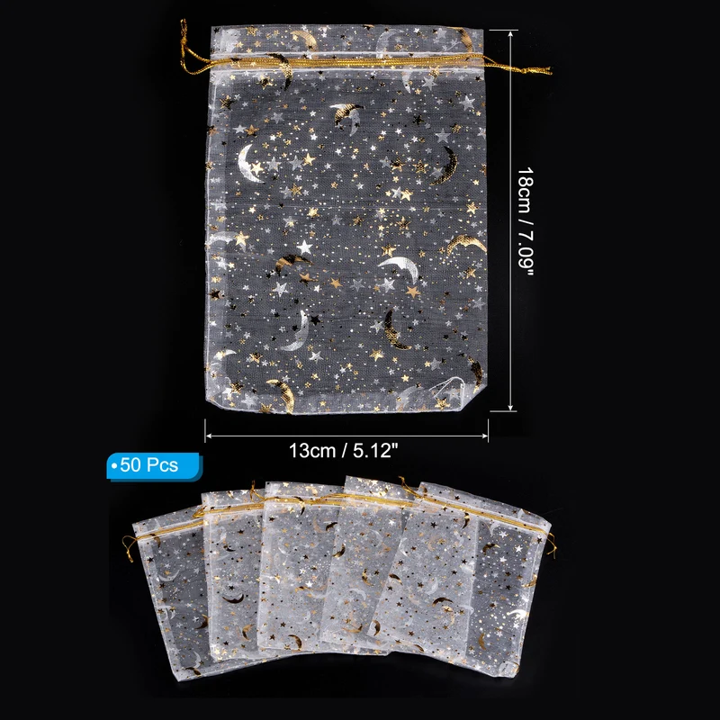 Moon Star Printed Organza Bag, Mini Pouches,