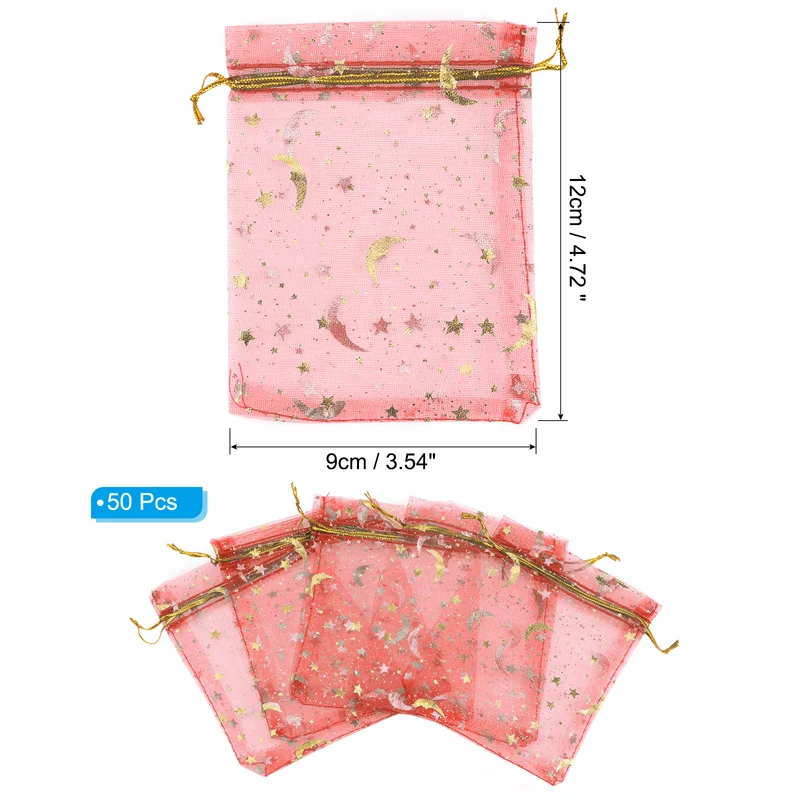 Moon Star Printed Organza Bag, Mini Pouches,