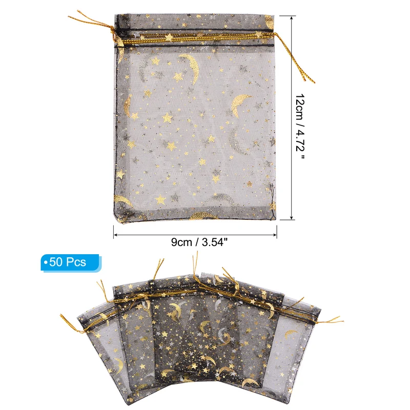 Moon Star Printed Organza Bag, Mini Pouches,