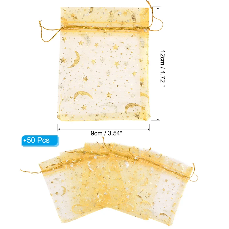 Moon Star Printed Organza Bag, Mini Pouches,