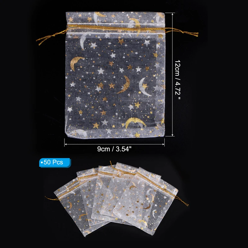 Moon Star Printed Organza Bag, Mini Pouches,