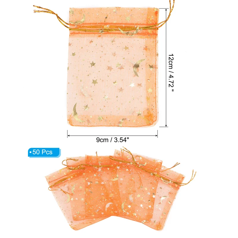 Moon Star Printed Organza Bag, Mini Pouches,
