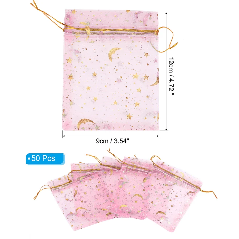 Moon Star Printed Organza Bag, Mini Pouches,