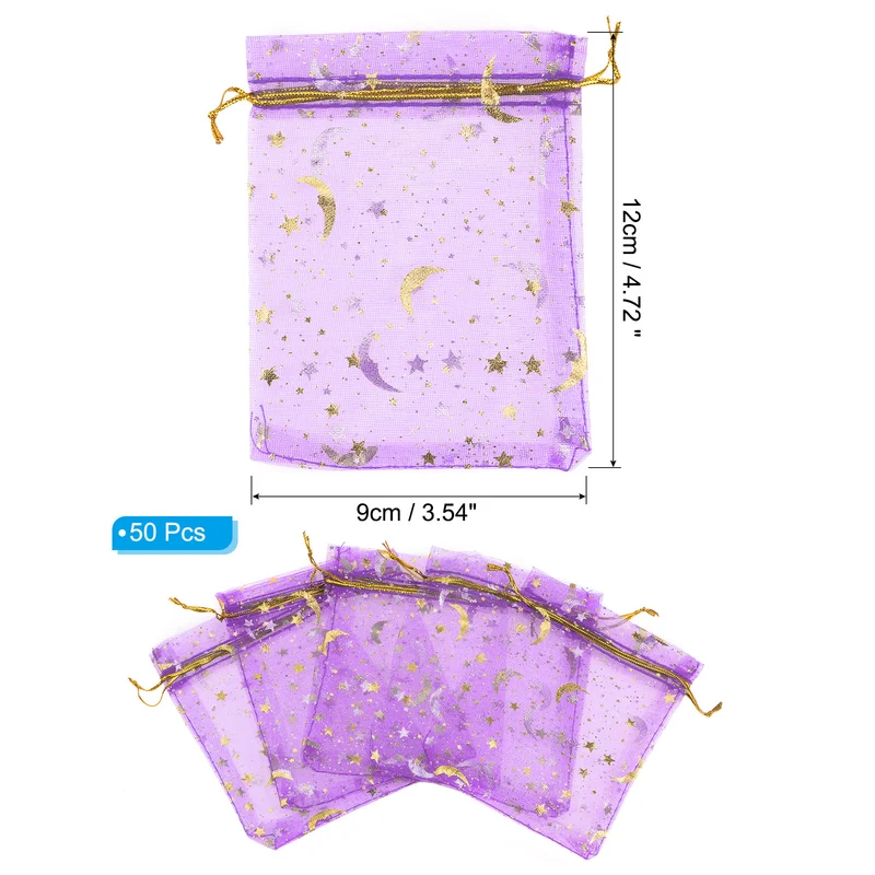 Moon Star Printed Organza Bag, Mini Pouches,
