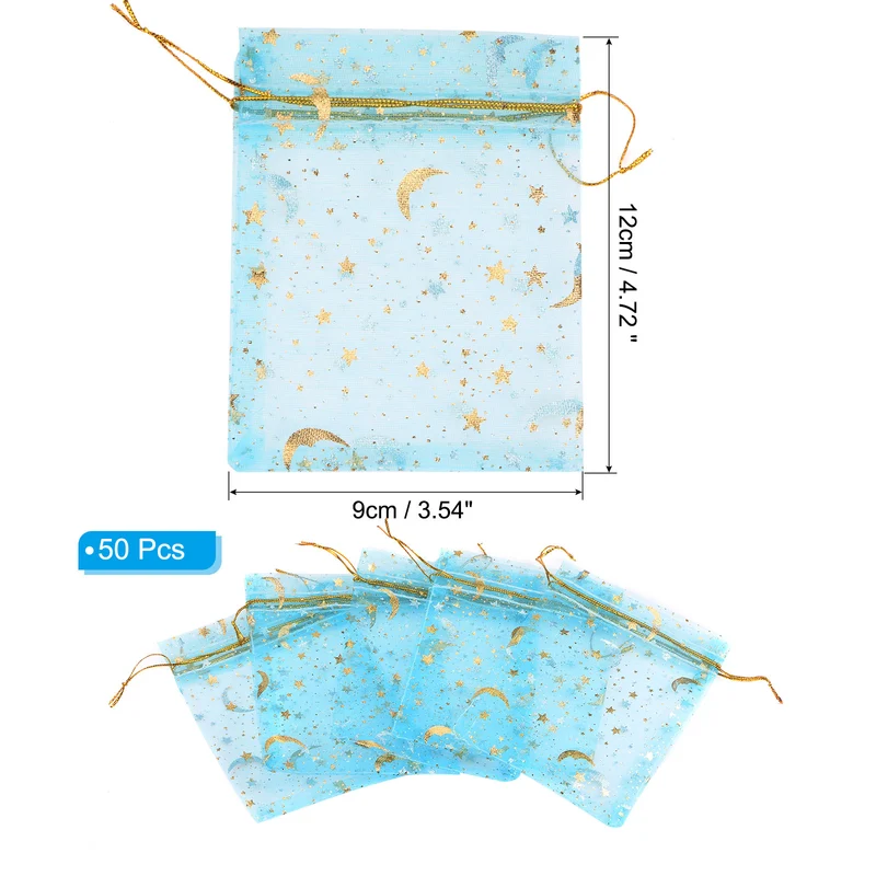 Moon Star Printed Organza Bag, Mini Pouches,