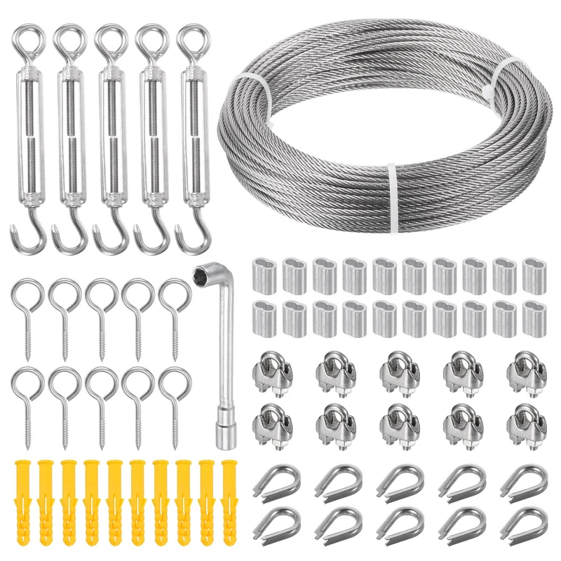 1/8 Turnbuckle Wire Tensioner Strainer Kit 100ft T316 Stainless Steel Wire Rope
