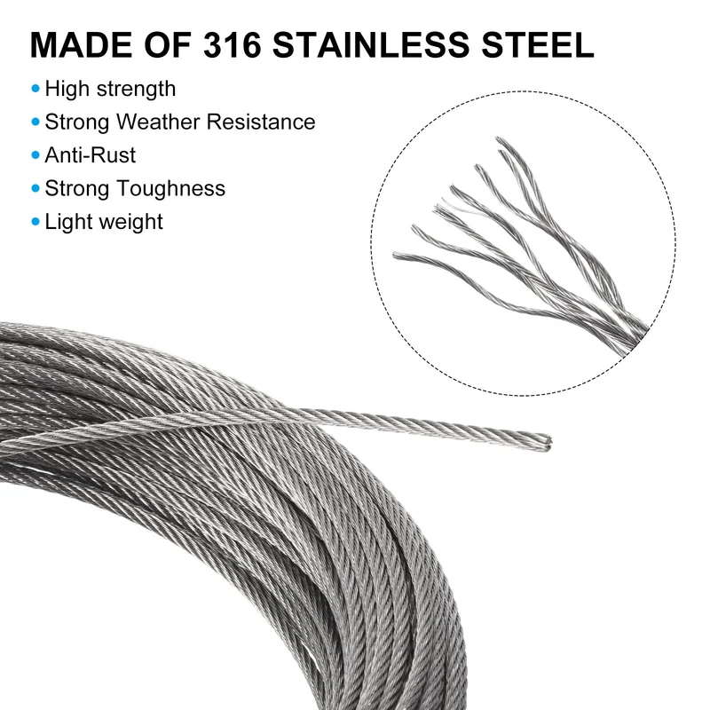 1/8 Turnbuckle Wire Tensioner Strainer Kit 100ft T316 Stainless Steel Wire Rope