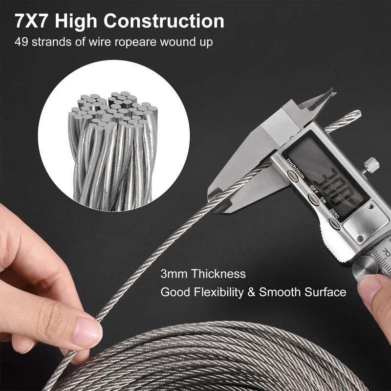 1/8 Turnbuckle Wire Tensioner Strainer Kit 100ft T316 Stainless Steel Wire Rope