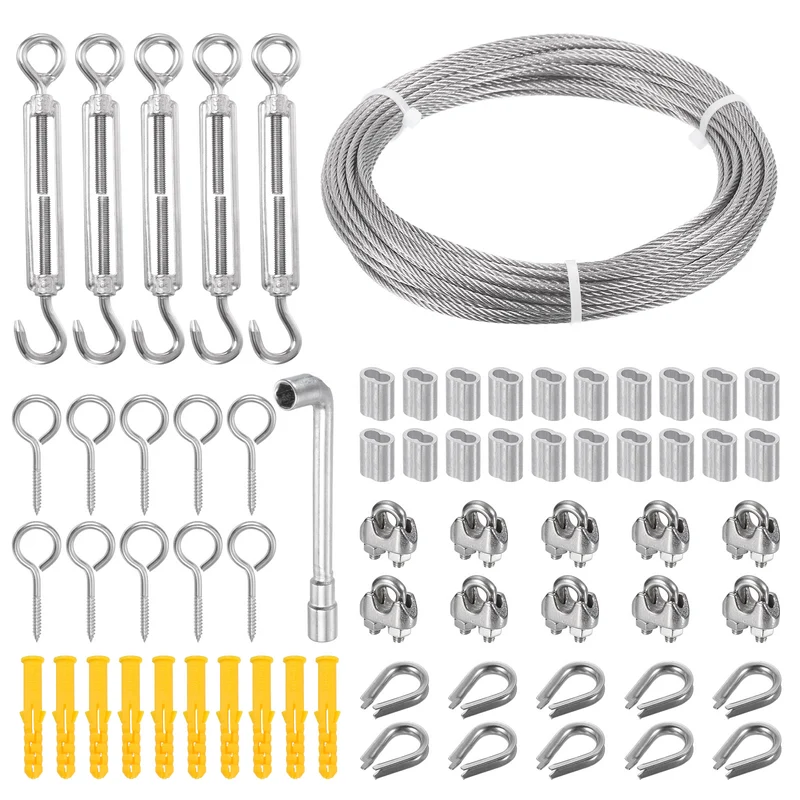 1/8 Turnbuckle Wire Tensioner Strainer Kit 100ft T316 Stainless Steel Wire Rope