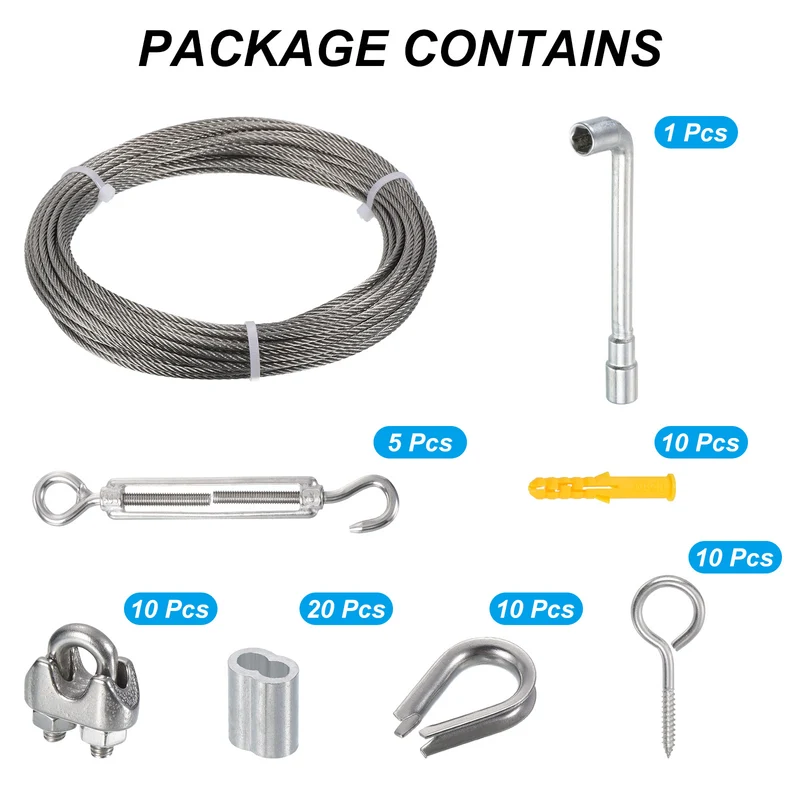 1/8 Turnbuckle Wire Tensioner Strainer Kit 100ft T316 Stainless Steel Wire Rope