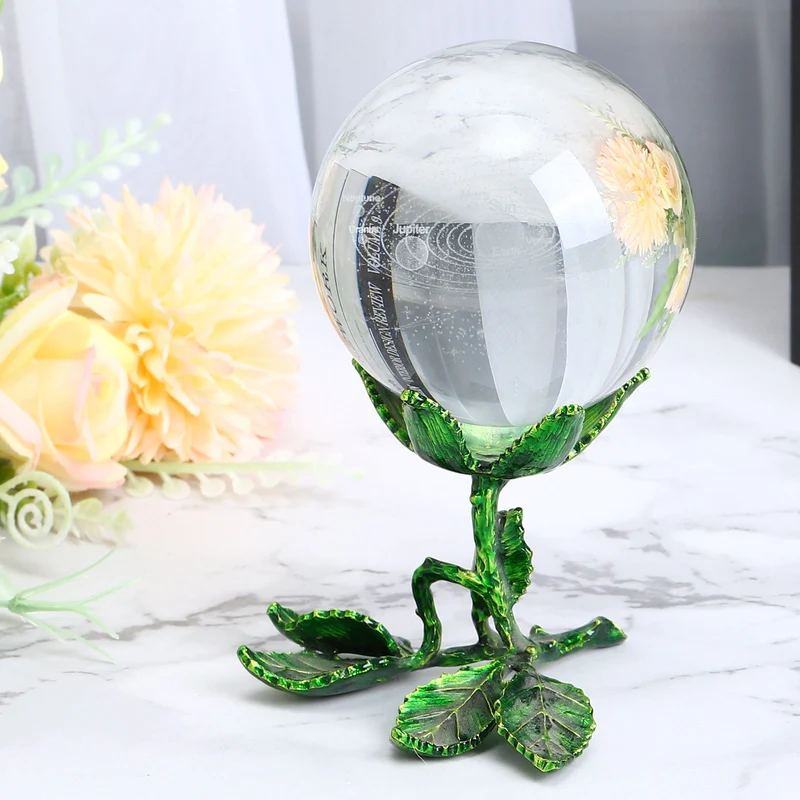 Crystal Ball Stand Sphere Display Stand for 50 to 80mm Balls Rose Shape, Golden