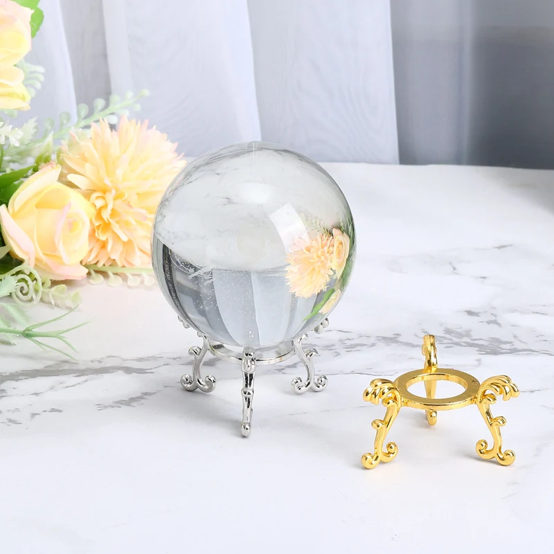 Crystal Ball Stand 2pcs Sphere Display Stand for 40 to 60mm Balls, Golden Silver