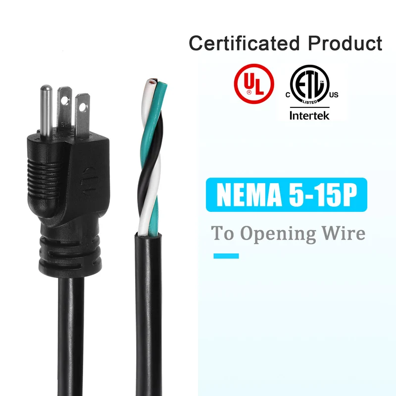 5ft 12 AWG 3 Prong AC Power Cord Cable 5-15P for TV PC DESKTOP Black