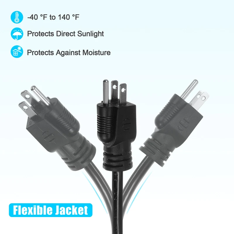5ft 12 AWG 3 Prong AC Power Cord Cable 5-15P for TV PC DESKTOP Black