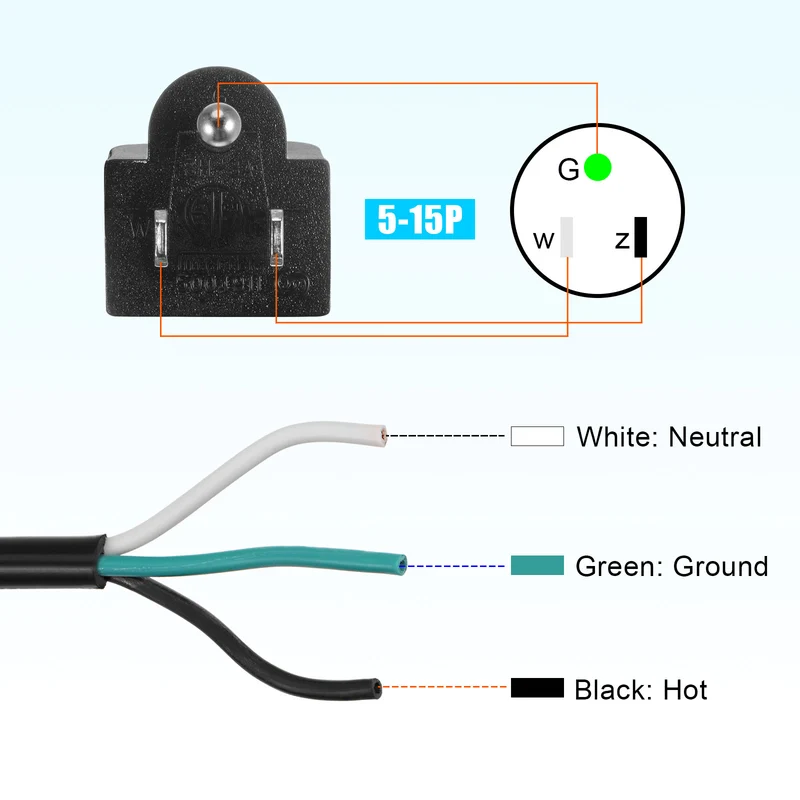 5ft 12 AWG 3 Prong AC Power Cord Cable 5-15P for TV PC DESKTOP Black