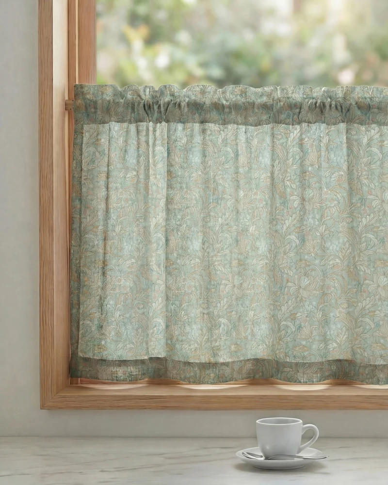 Awake Floral Patterned Custom Cafe Curtain