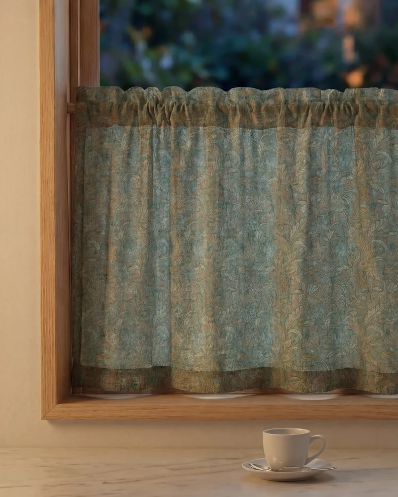 Awake Floral Patterned Custom Cafe Curtain