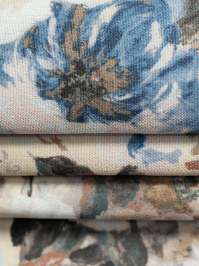 Canvas Velvet Floral Flat Fold Cordless Custom Roman Shade