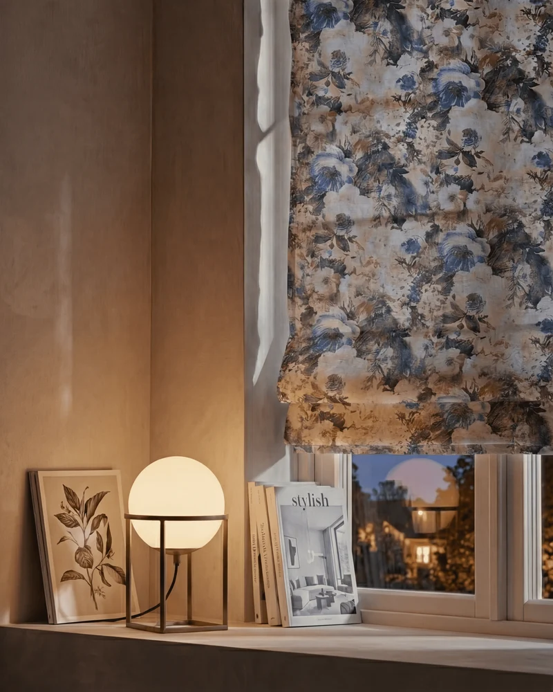 Canvas Velvet Floral Flat Fold Cordless Custom Roman Shade