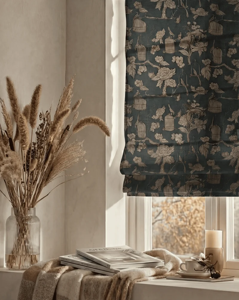 Seeker Flat Fold Floral Cordless Custom Roman Shade