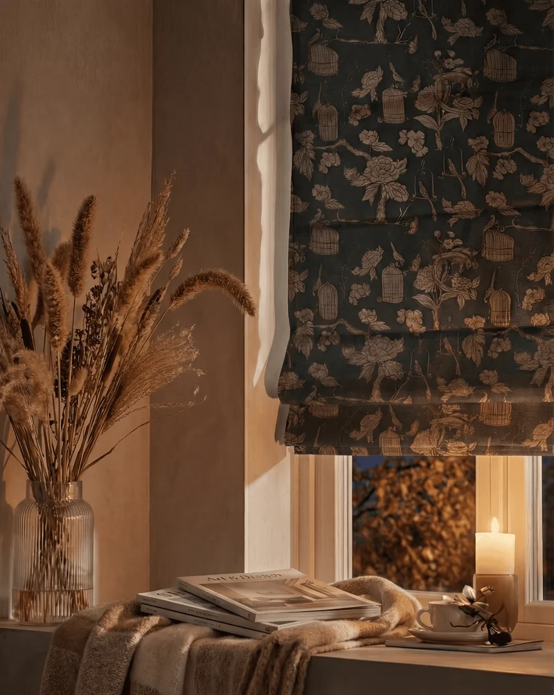 Seeker Flat Fold Floral Cordless Custom Roman Shade