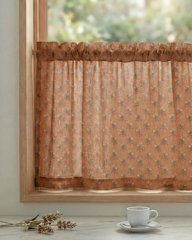 Rhythm Floral Patterned Custom Cafe Curtain