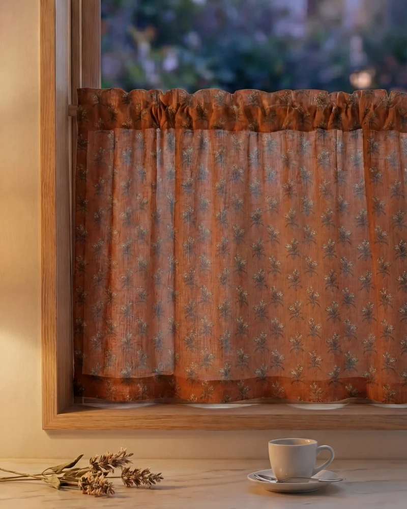 Rhythm Floral Patterned Custom Cafe Curtain