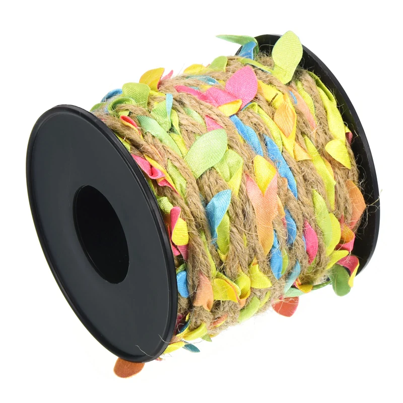 Burlap Leaf Ribbon Artificial Vine Natural Jute Rope Twine with Leaves Decoration for Jungle Wedding Party Home Garden Decor