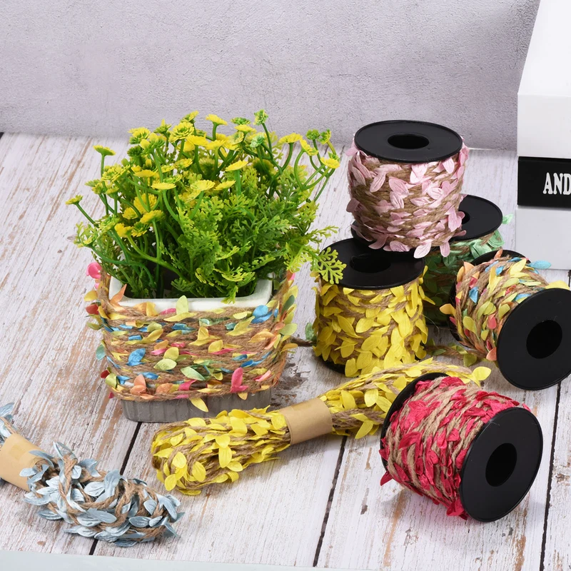 Burlap Leaf Ribbon Artificial Vine Natural Jute Rope Twine with Leaves Decoration for Jungle Wedding Party Home Garden Decor