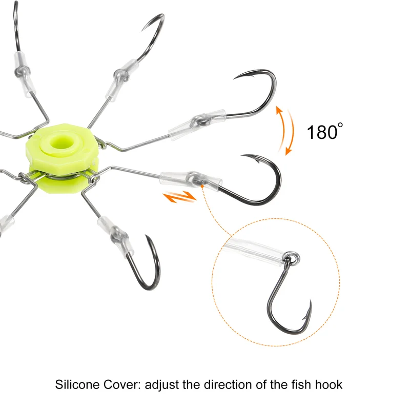 1 Pack/4Pcs 6# Fishing Flap Explosion String Hook w Hose 8 Carbon Steel Hooks