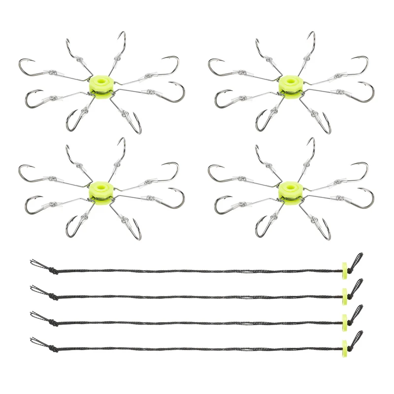 1 Pack/4Pcs 6# Fishing Flap Explosion String Hook w Hose 8 Carbon Steel Hooks