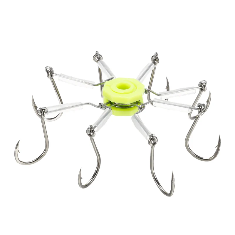 1 Pack/4Pcs 6# Fishing Flap Explosion String Hook w Hose 8 Carbon Steel Hooks