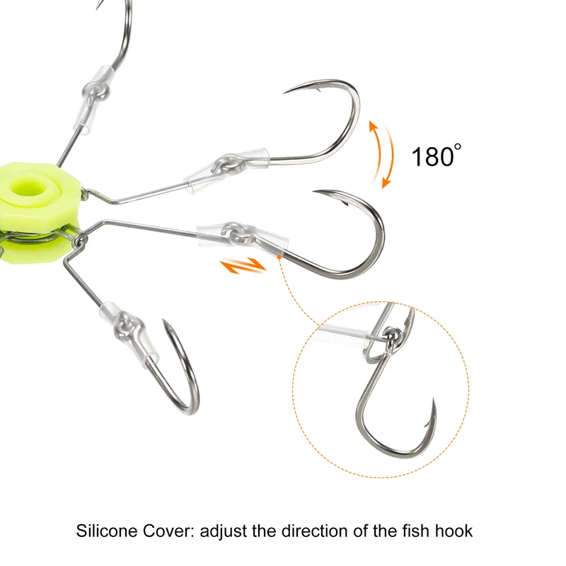 1 Pack/4Pcs 6# Fishing Flap Explosion String Hook w Hose 8 Carbon Steel Hooks