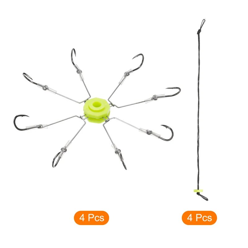 1 Pack/4Pcs 6# Fishing Flap Explosion String Hook w Hose 8 Carbon Steel Hooks