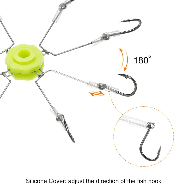 1 Pack/4Pcs 6# Fishing Flap Explosion String Hook w Hose 8 Carbon Steel Hooks