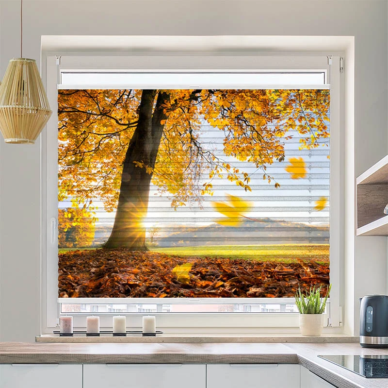 Wabenplissee Motiv "Baum Wiese Herbst"