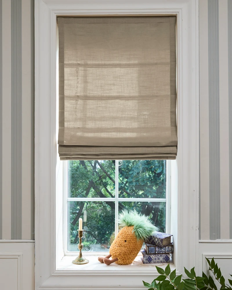 Cassie Flat Fold Linen Blend Cordless Custom Roman Shade