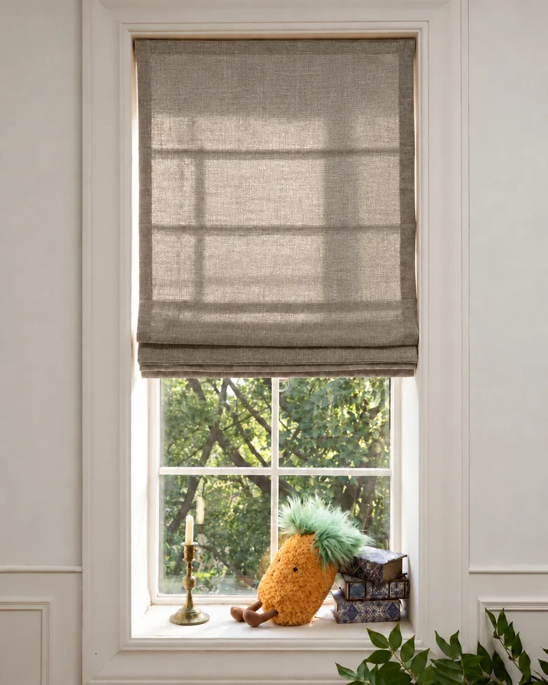 Cassie Flat Fold Linen Blend Cordless Custom Roman Shade