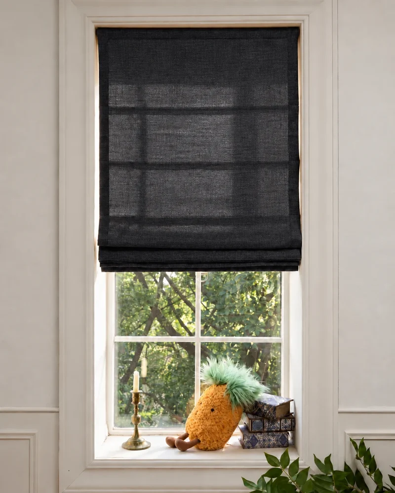 Cassie Flat Fold Linen Blend Cordless Custom Roman Shade