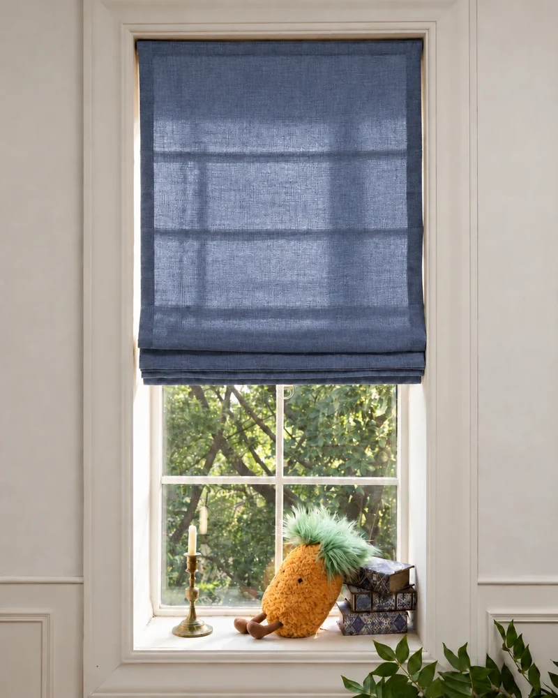 Cassie Flat Fold Linen Blend Cordless Custom Roman Shade
