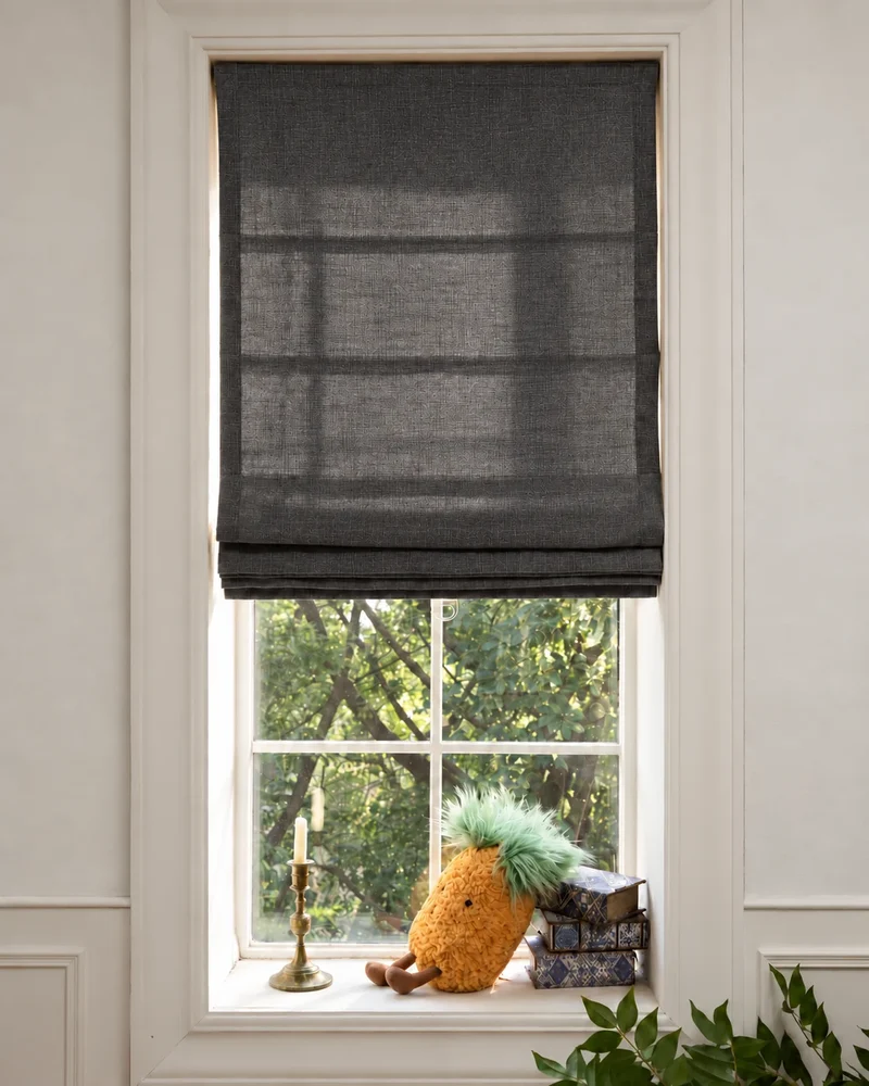 Cassie Flat Fold Linen Blend Cordless Custom Roman Shade